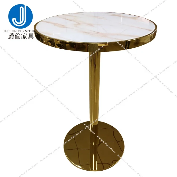Stainless steel frame marble top high cocktail gold bar table