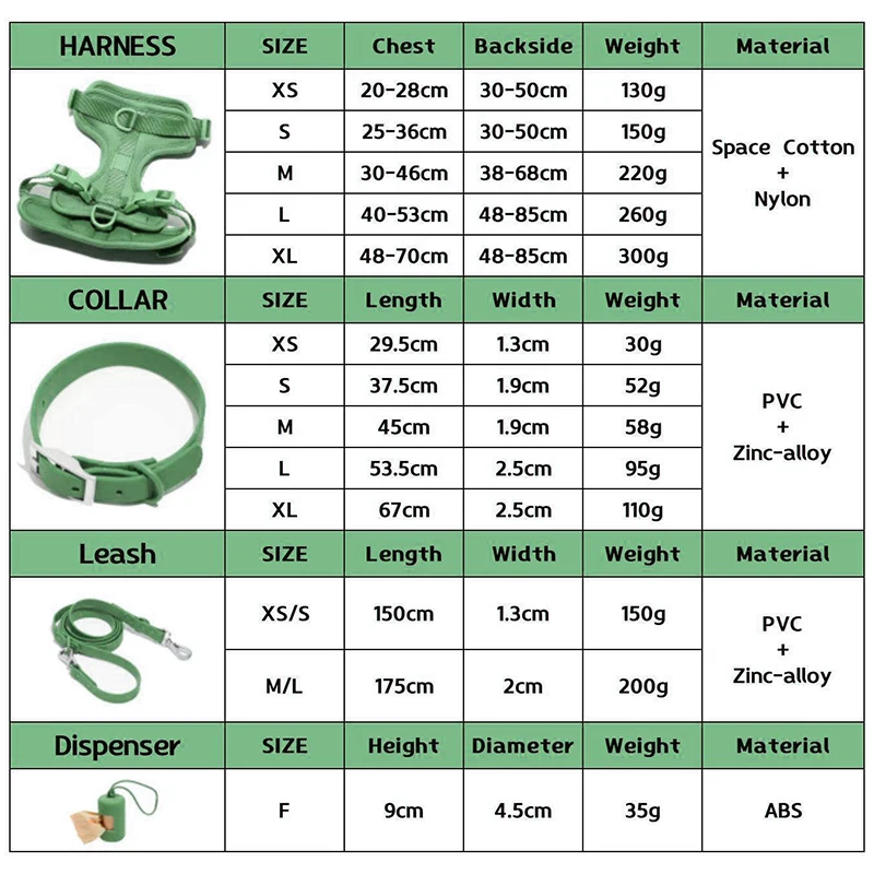 Custom Logo Luxury Dog Collar Pet Walk Kit Leashes Adjustable Waterproof Neoprene Soft PVC Silicone Dog Harness and Leash Set