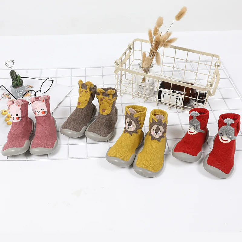 Cartoon animal prewalker floor boots shoes babies toddler non-slip rubber soles baby socks with grip