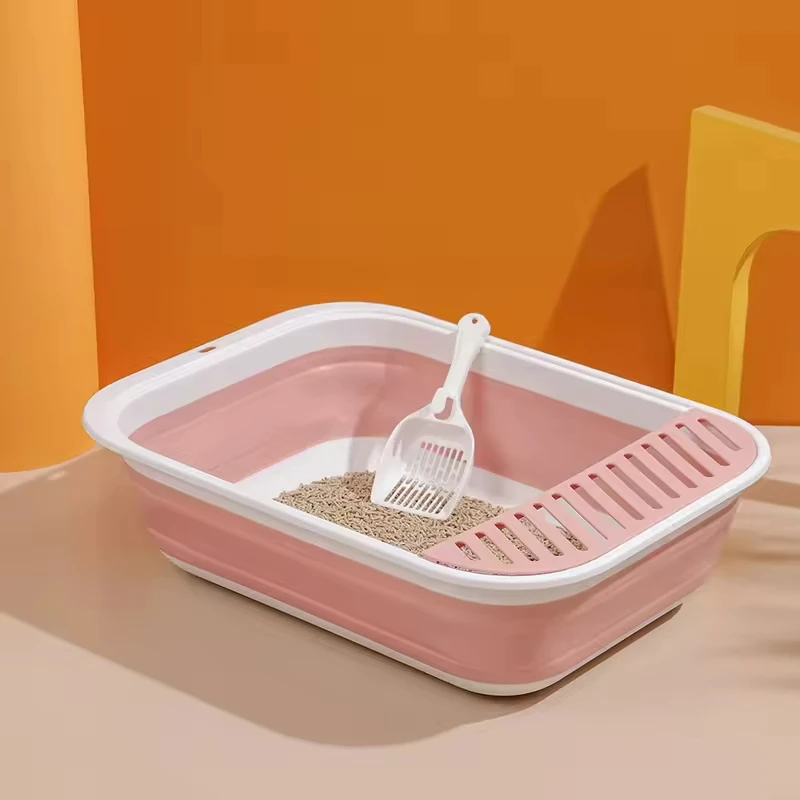 MMG Pet Cleaning Grooming Products Cat Litter Box Plastic Large Space Foldable Cat Litter Box Semi-Closed Cat Litter Tray