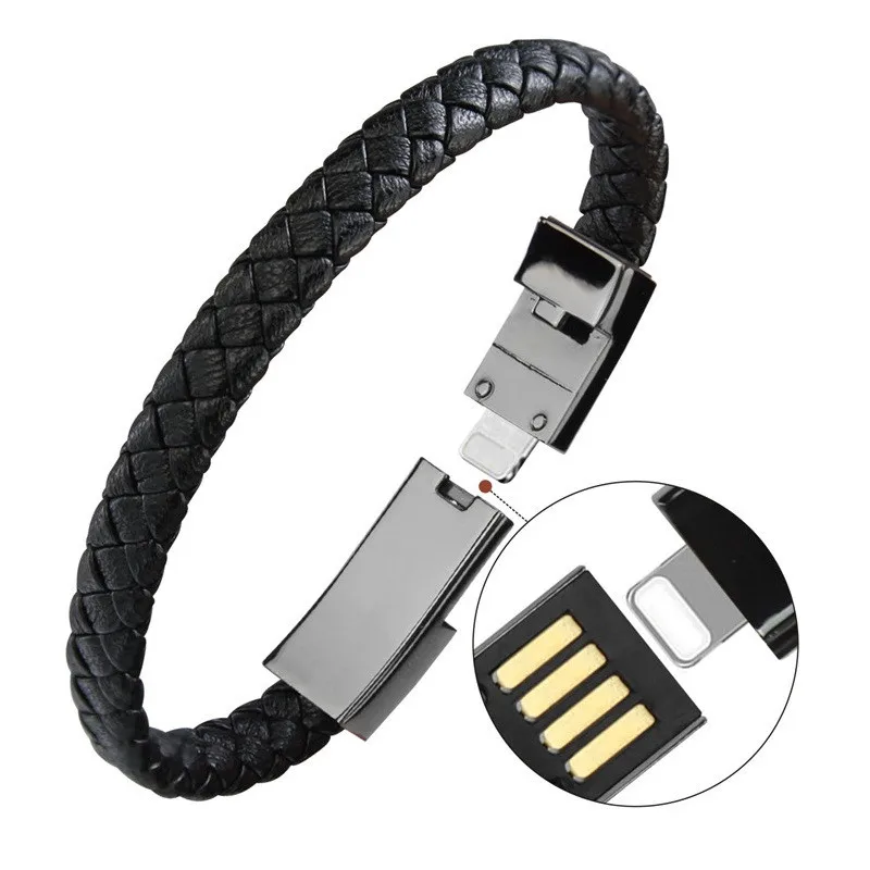 New Data Cable Bracelet Micro Usb Cable Type-C Fast Speed Phone Charging Braided Leather Bracelet USB Cable