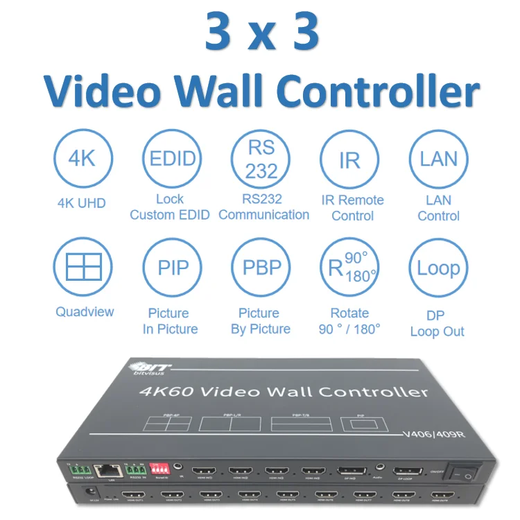OEM RS232 IR 3x2 4x4 12x12 2x3 3x3 2x4 LCD HDMI Video Wall Controller