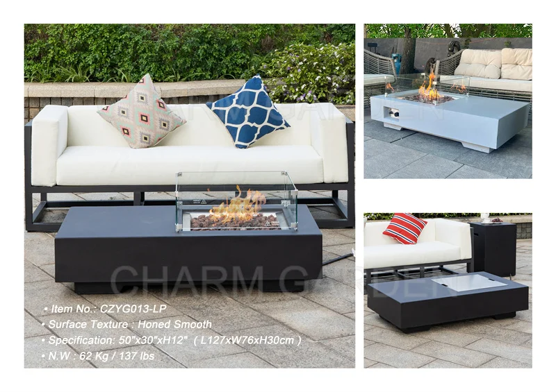 Wholesale Customized Modern Propane Fire Pit Table with Gas Patio Heaters Concrete Table Design