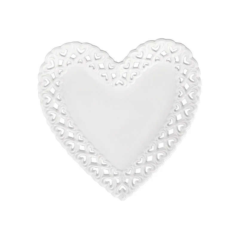 Оптовая продажа пустотелая желтая белая керамическая тарелка для десерта в форме сердца с индивидуальным логотипом