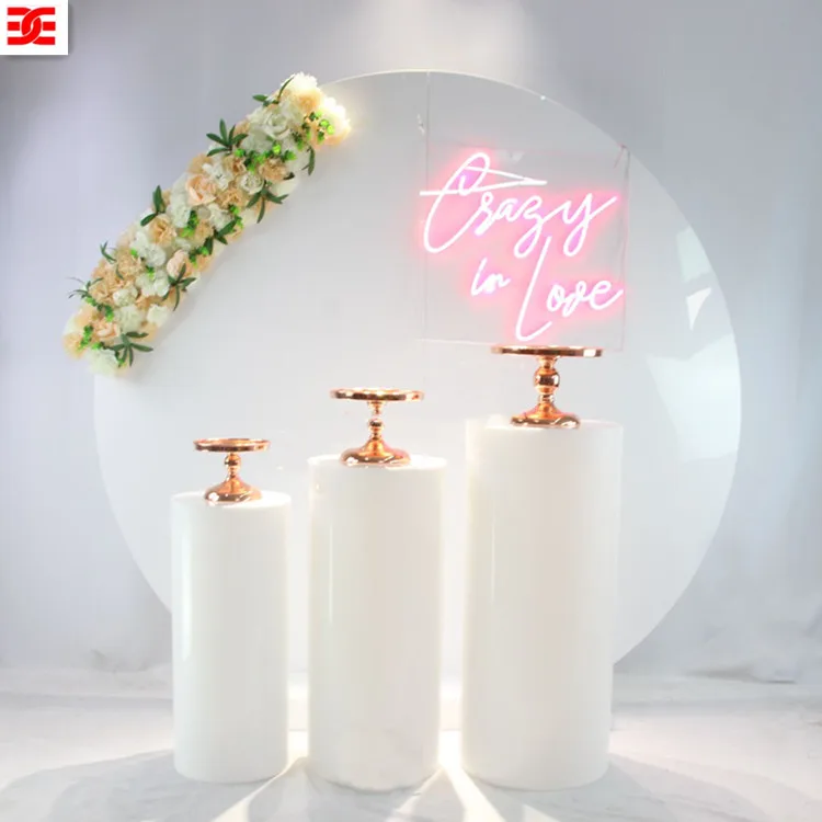 EXCEL Gold Pillar Clear Acrylic Pedestal Wedding Round Cylinder Plinths Display Set for Party Event Decor