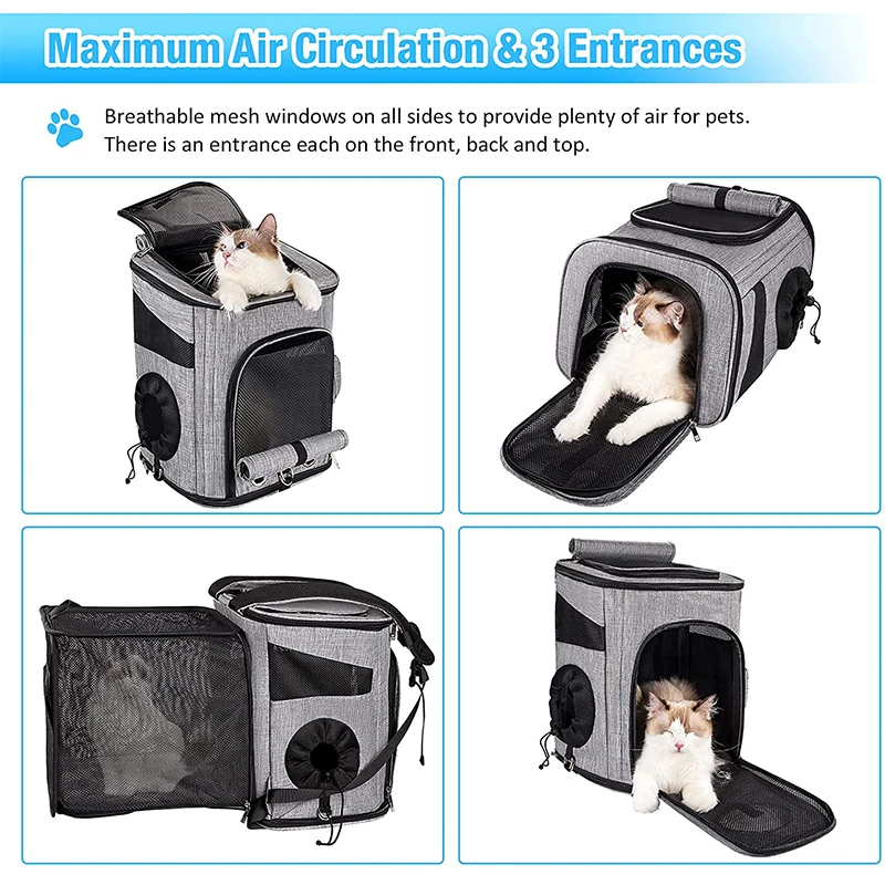Cat Backpack Carrier Dog Carrier Backpack for Small Dogs Expandable with Breathable Mesh Interactive Hole Extra Bottom Support