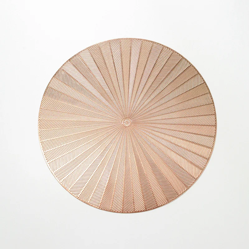 Western Most Popular Gold Luxury Sliver Fan Pattern PVC Leather Waterproof Round Table Mats