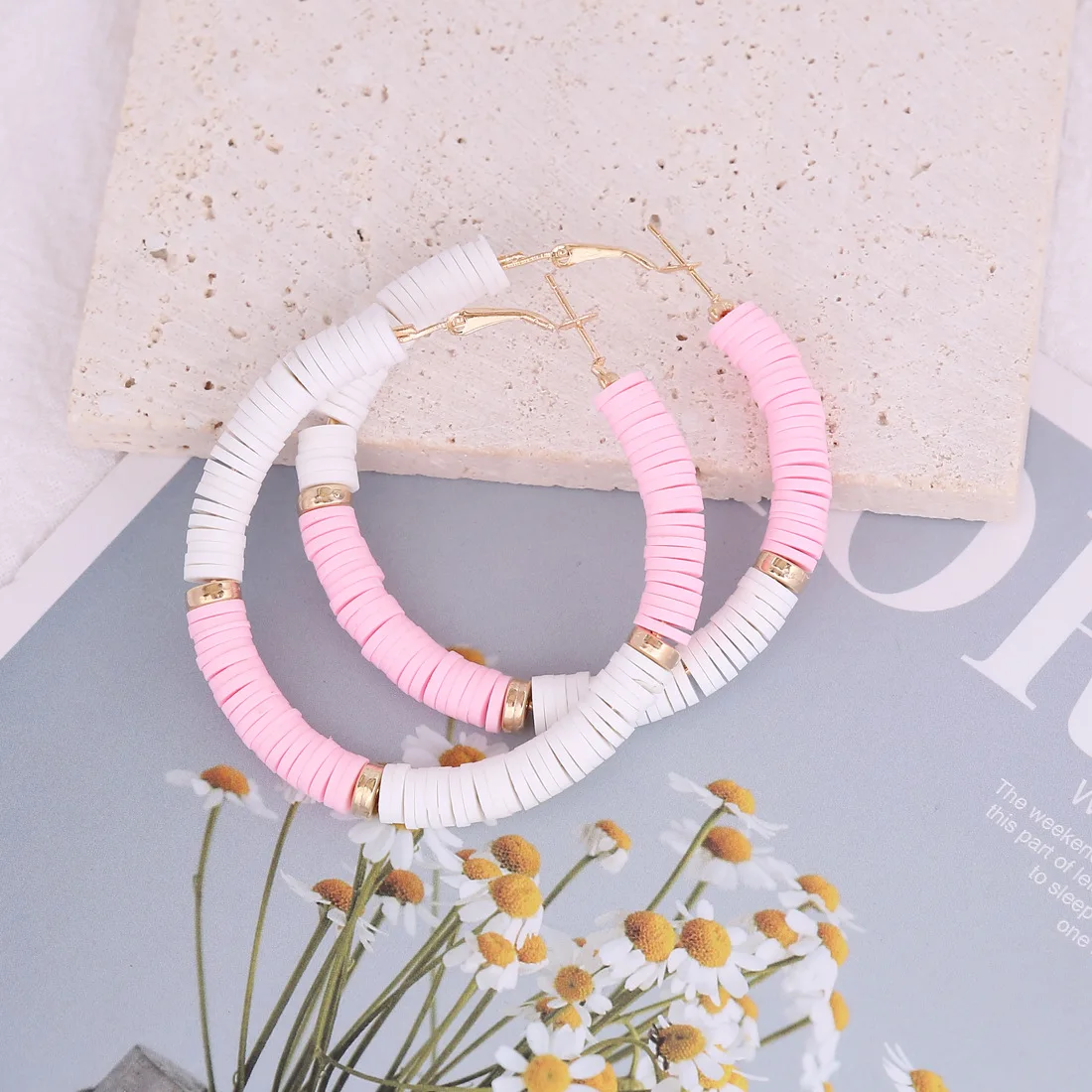 New Arrival Custom Polymer Clay Earrings 60mm Bohemian Earrings Gold Hoop Earrings for Women