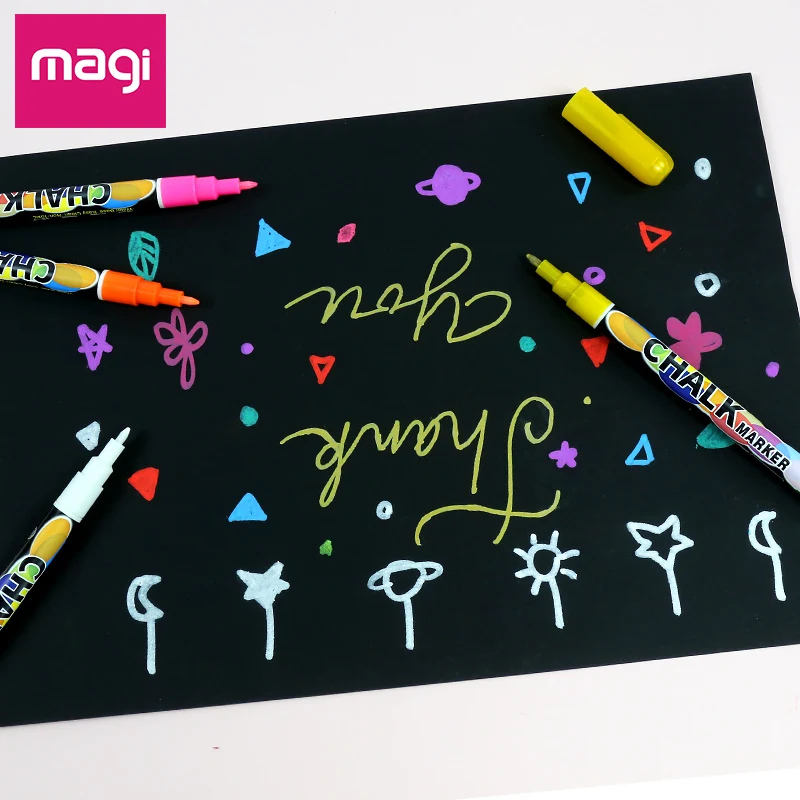 12 Colors 0.7mm Eco-friendly OEM Dry-Erase & Wet-Erase Neon Liquid Chalk Marker For Black Board