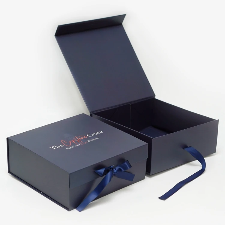 Biodegradable Book Shape Box Collapsible Flip Top Storage Packaging Folding Magnetic Gift Box with Ribbon