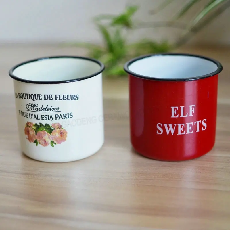 Enamel ceramic mug with customized logo ceramic coffee mug American style enamel mug