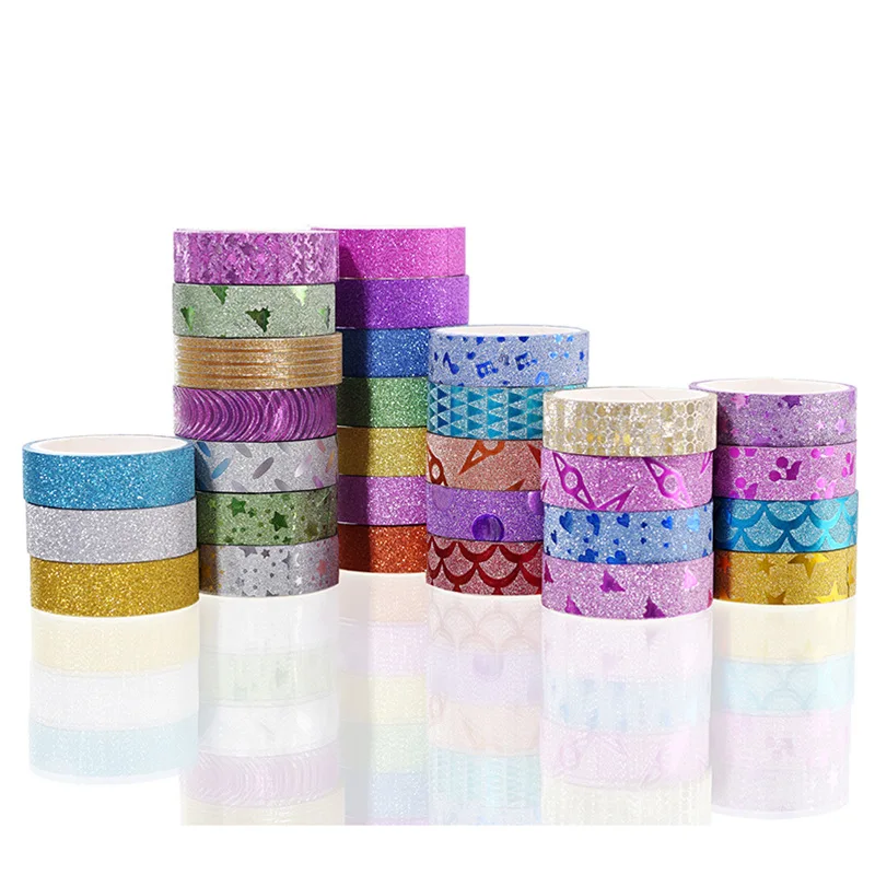 DIY Multi Colors Decorative Washi Tape Handmade Colorful Glitter Tape Adhesive Stickers For Gift Stationery