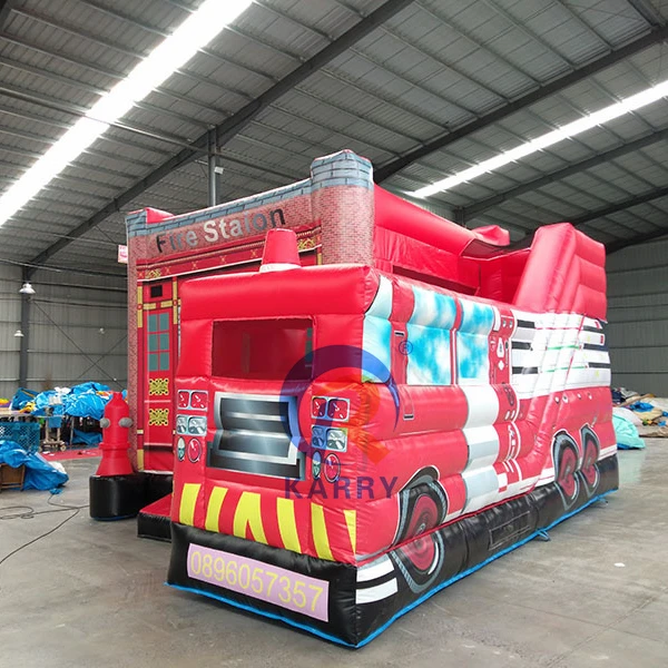 Fire station truck inflatable bounce house slide Combo inflatable Bouncy Castle /Bouncer for party Rentals