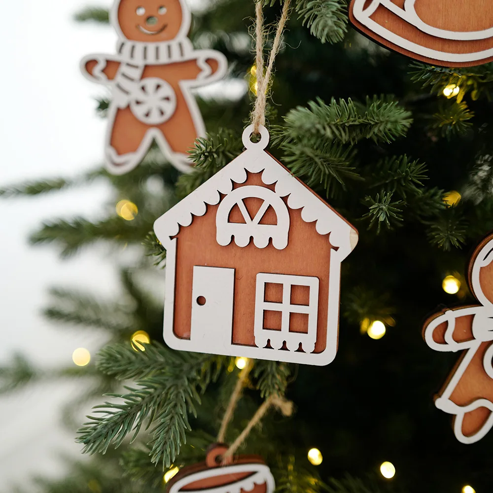 Christmas Biscuit Man Wooden Christmas Decoration Snowflake Wooden Plaque Christmas Tree Pendant