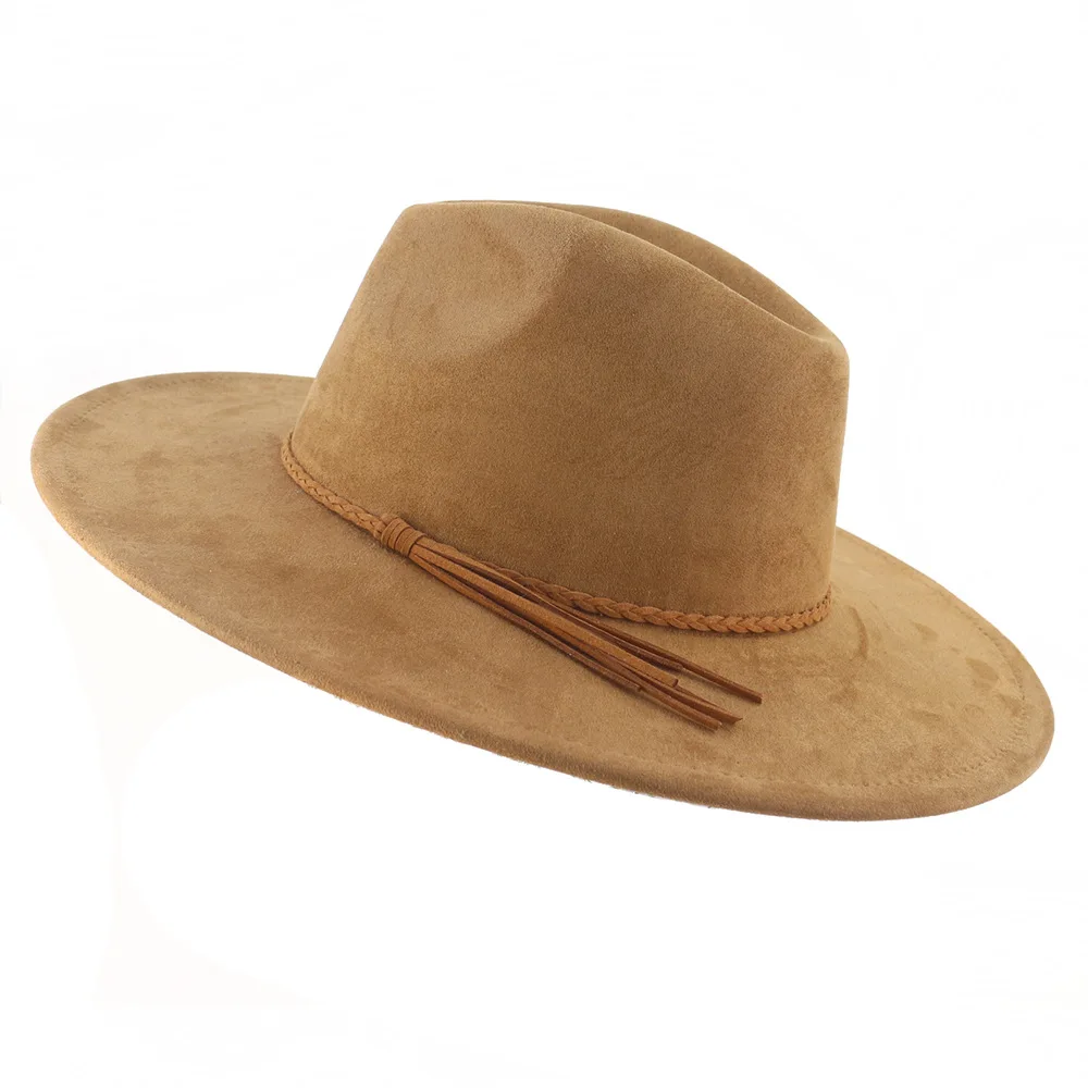 High Quality Vintage Wholesale Wide Brim Fedora Jazz Hats Suede Fedora Hat Western Cowboy Felt Cowgirl Wide Brim Fedora Hats