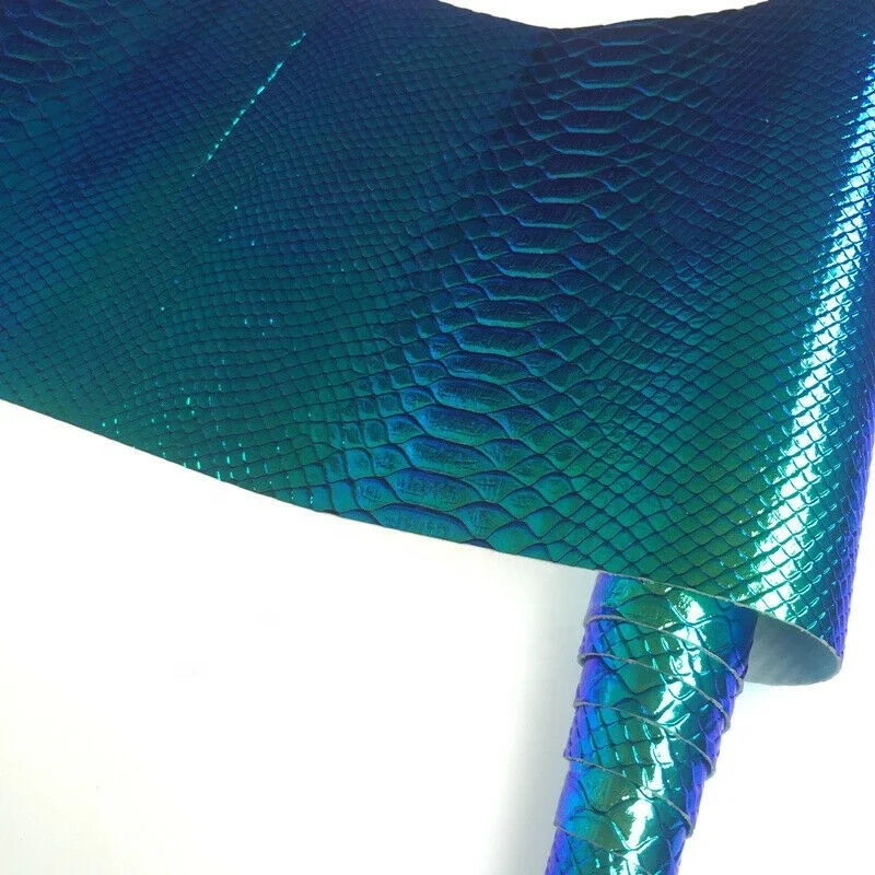 1 Yard Iridescence Hologram Snake Skin Faux Leather Fabric Vinyl Leatherette for Shoes Bag Crafting