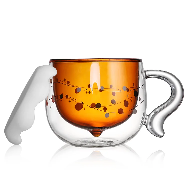 Double Wall Borosilicate Insulated Clear Latte Glass Drinking Squirrel Tail Nut Cappuccino Tea Coffee Glasses Cup Cups Mug Set