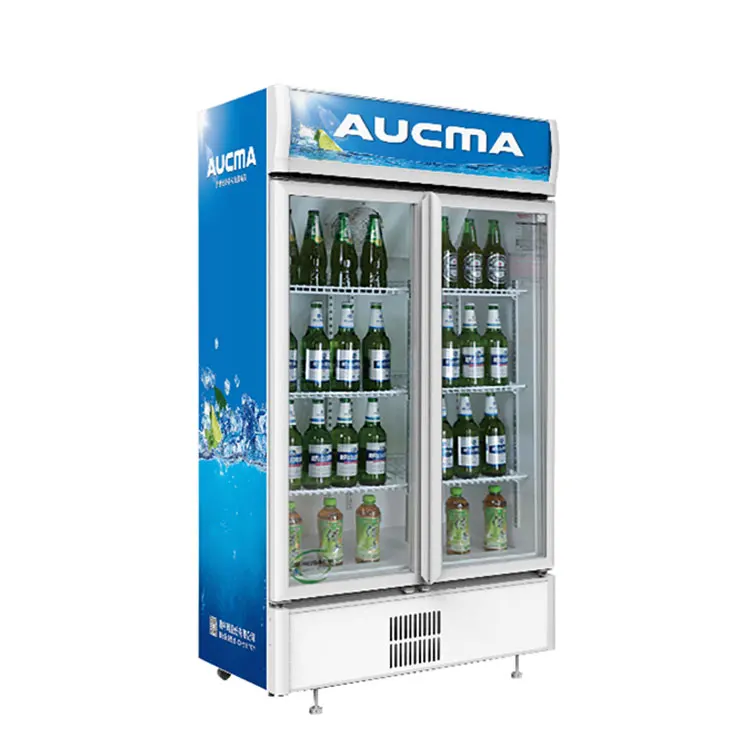 High Quality Customization Beverage Freezer Two Doors Vertical Display Cabinet With Light Box