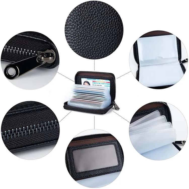 Genuine Leather Credit Card Holder Wallet RFID Blocking Secure Card Case ID Case Organizer Zipper Wallet