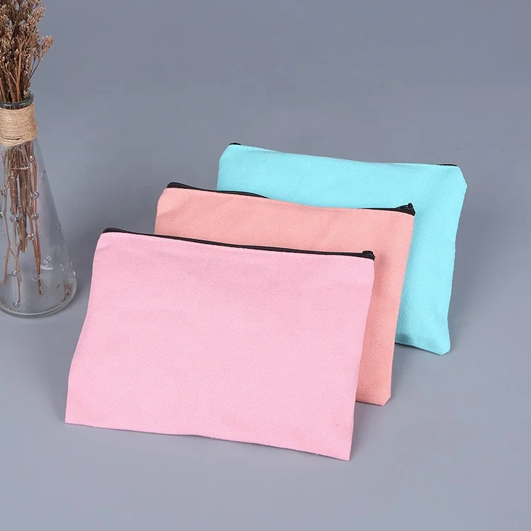 Cheap Custom Logo 100%  natural recycled Cotton Canvas Portable Travel Cosmetic Pencil Pouch Makeup Bag