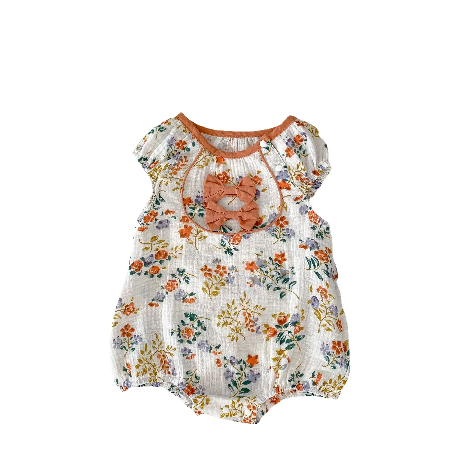 Summer Baby Onesie Female Baby Cotton Print Short-Sleeved Crawling Clothes Cute Bow Baby Romper