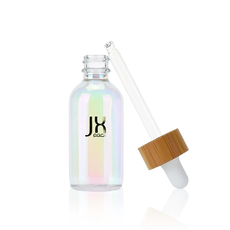 Manufacture colorful serum bottle with bamboo dropper 1oz 2oz 4oz 6oz 8oz glass cosmetic dropper bottle