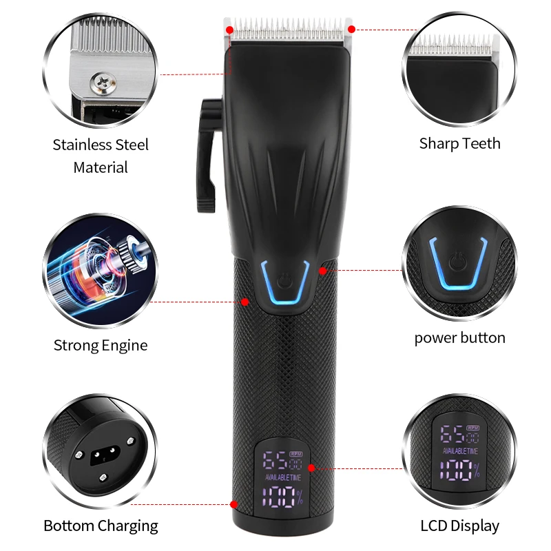 New Arrival Professional LCD Display Sharp Blade Barber Salon Low Noise 0mm Cordless Hair Trimmer & Clippers Set