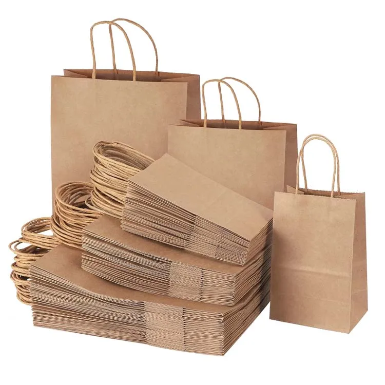 Wholesale Custom Recycled Kraft Paper Shopping Bag gift brown white packaging kraft paper bags with handle
