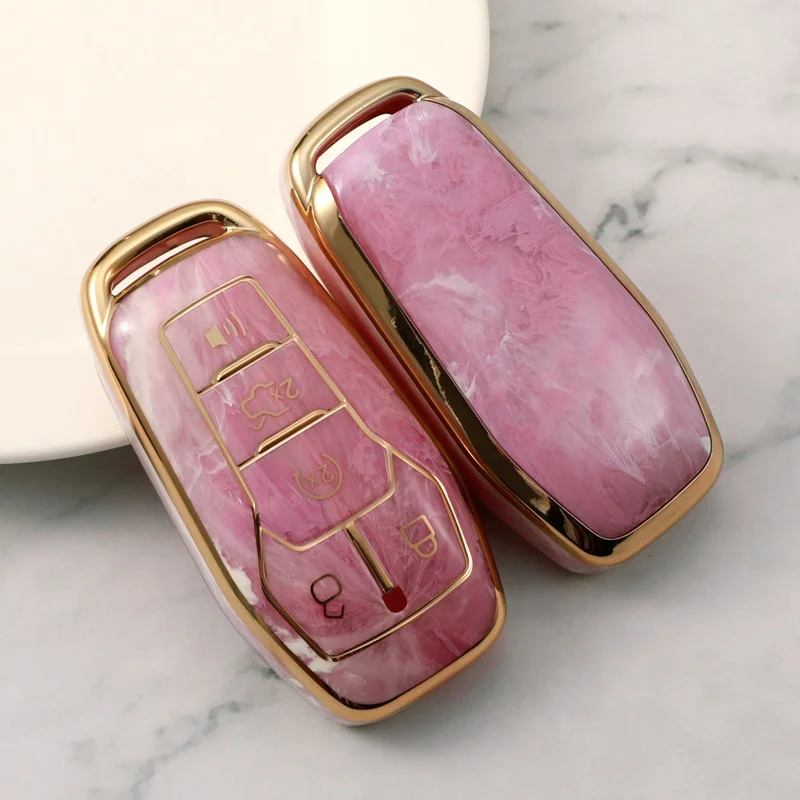 Jade TPU Car Key Case Cover Protector Fob Fit for Ford Fusion Mustang F150 Edge Explorer Lincoln MKZ 5 Buttons Car Key Holder