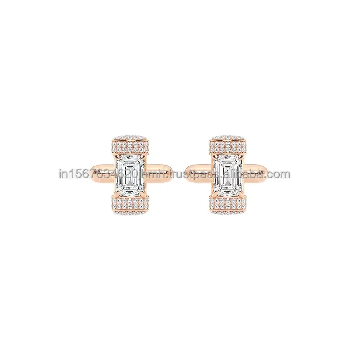 14k Gold Cufflink for men cufflink with Lab Grown Emerald  Diamond jewelry certified IGI/GIA/EGL Certified Jewelry
