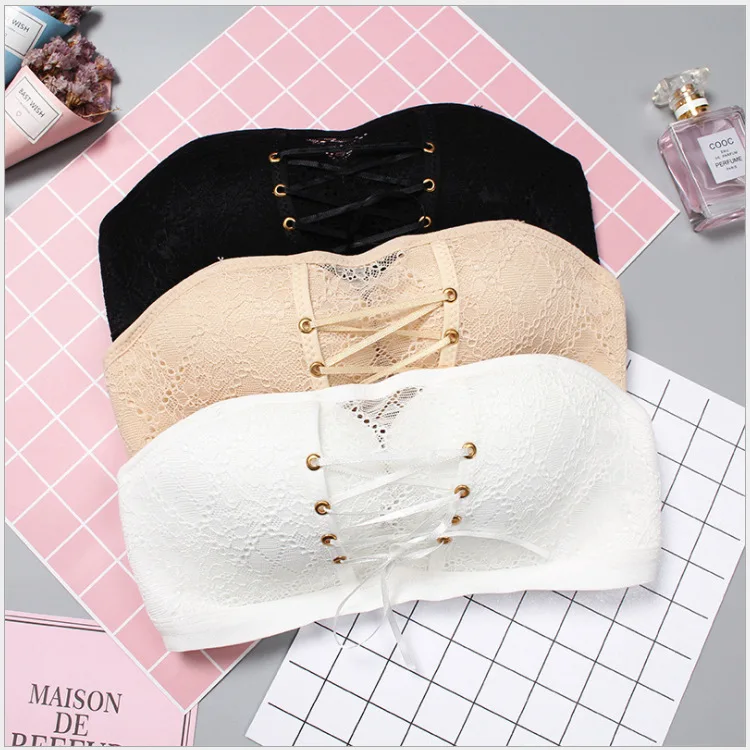 
womens Sexy non-slip push up lace non-slip invisible ladies strapless bra 
