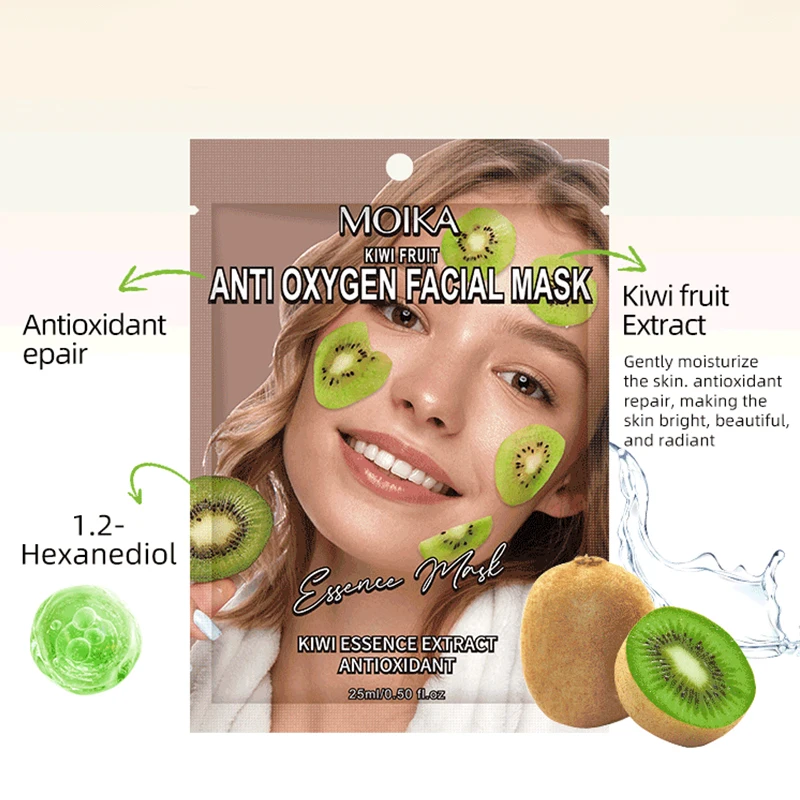 Wholesale Korean OEM 100% Organic Moisturizing Whitening Cleaning Fruit Kiwi Facial Mask Custom Skin Care Sheet Mask