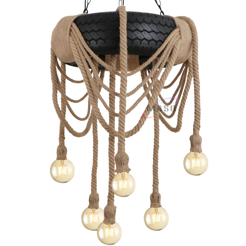 Wholesale  brass wrought iron ropa barata hemp rope chandelier prefab homes pendant light fixtures retro lamps for living room