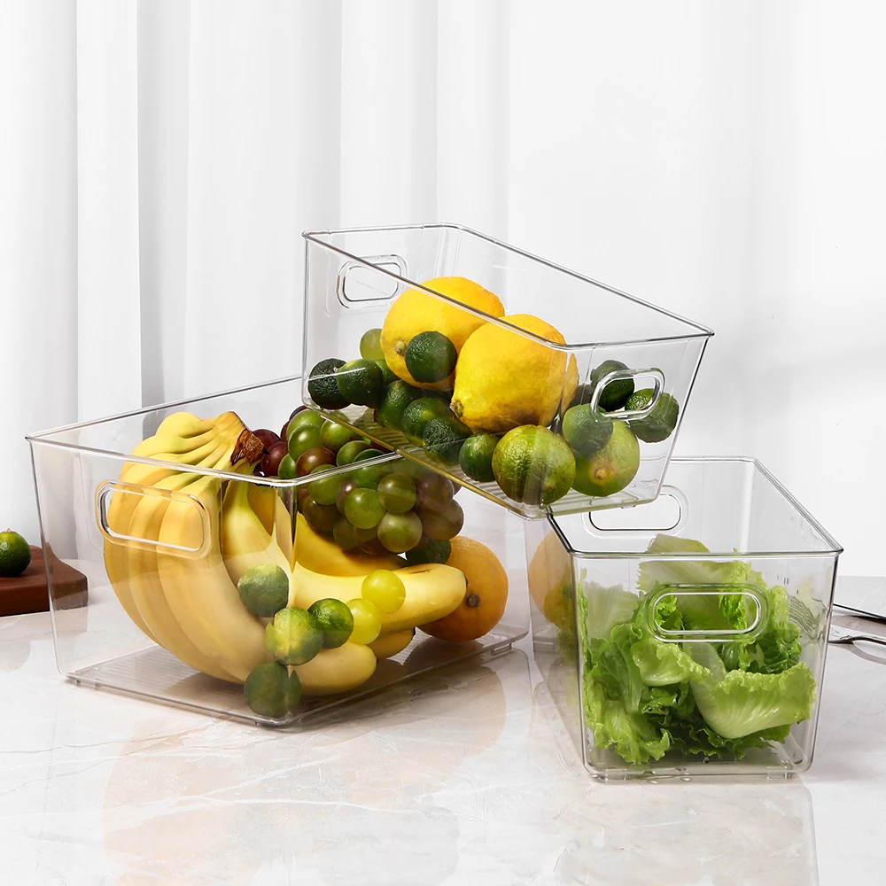 Refrigerator Organizer Bins Stackable Fridge Plastic Storage Bins for Freezer Kitchen