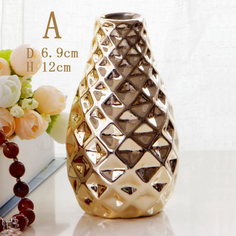 
Hot Cheap Tabletop Luxury Plating Golden Small Ceramic Flower Vases Office Living Room Porcelain Vases For Home Decor 
