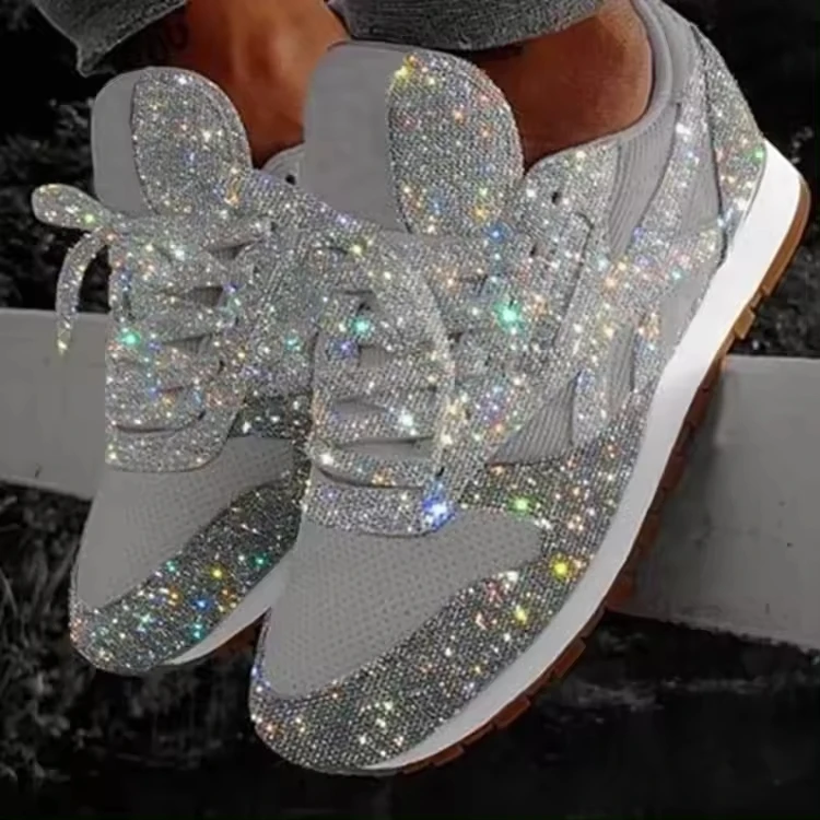 Summer Women Shining Sneakers New Casual Flat Ladies Vulcanized Shoes Breathable Lace Up Sneakers Outdoor Sport Shoes