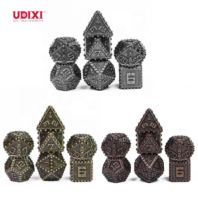 Udixi Metal polyhedron dungeons and dragons rpg dice wholesale custom set Rivet Barrel Plating Dice