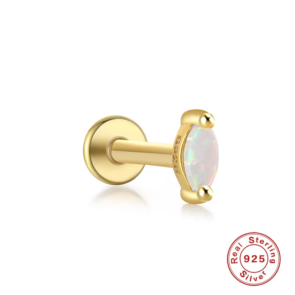 Fine 925 Silver Opal Stud Earrings For Women 18K Gold Plated 925 Sterling Silver Opal Puncture Earrings Fashion Jewelry set