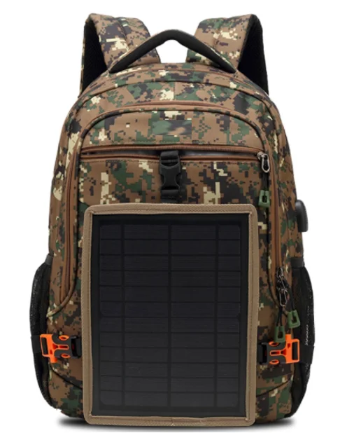 Solar backpack Waterproof with Solar Panel Charger USB Port for Hiking Camping Great Travel Backpack Camouflage Color