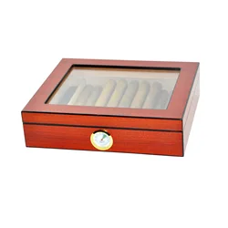 Wholesale Custom 20-25 Count Desktop Spanish Cedar Wood Cigar Case Luxury Tempered  Glass Top Wooden Cigar Humidor