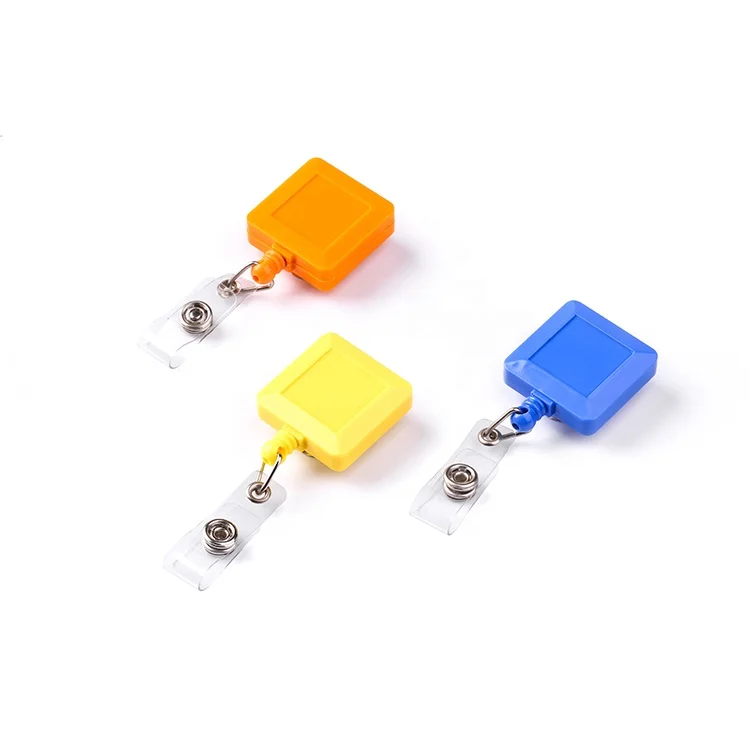 
square badge reel pull buckle metal badge holder custom badge reel lanyards 