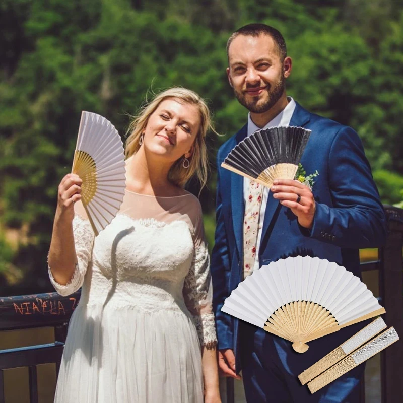 wholesale blank White Foldable Paper Fan Portable Chinese Bamboo Fan Wedding Gifts For Guest Birthday Party Decoration
