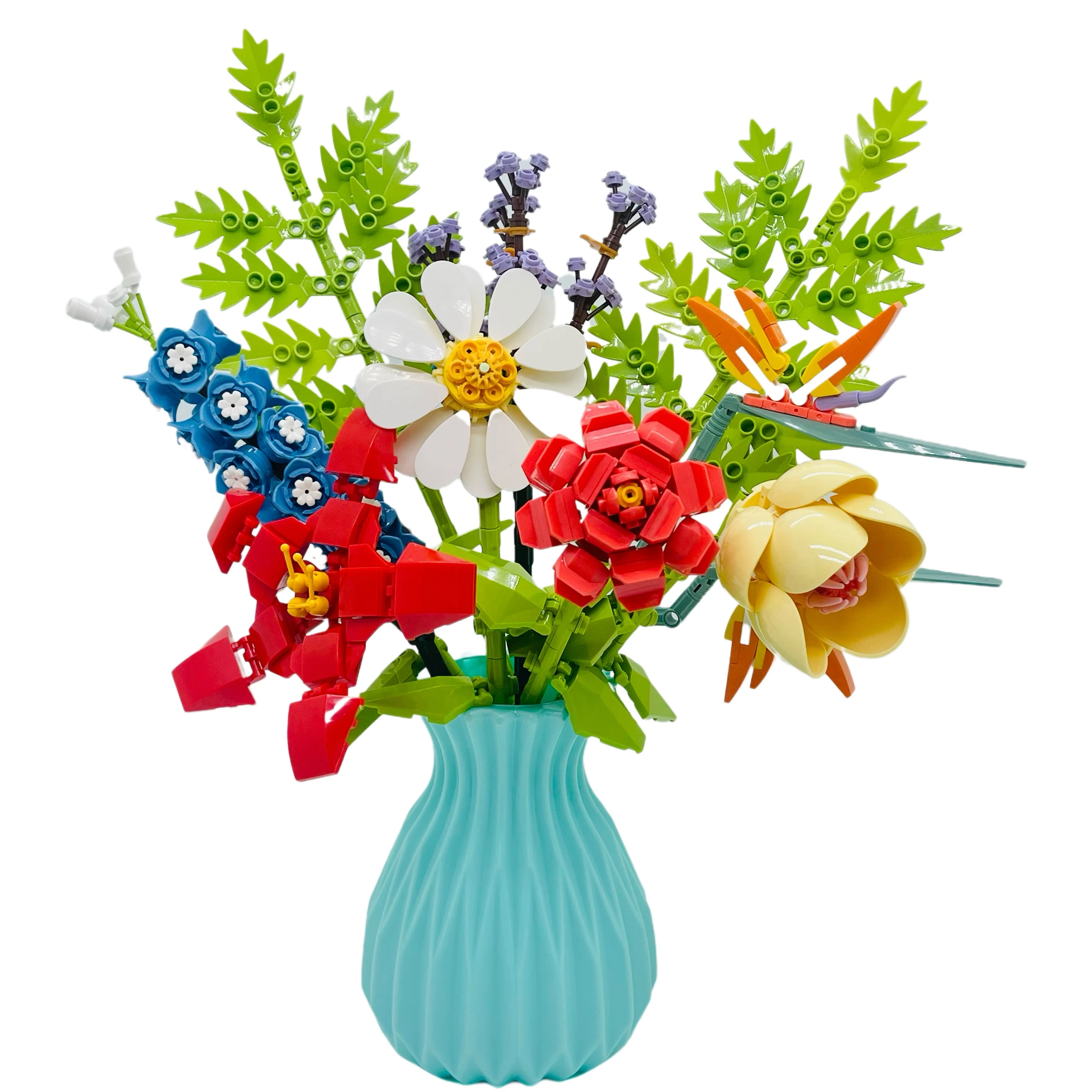 Eternal Decorative Bouquets Plastic Flowers Calendula & Kapok Series With Vase Gift Flower Bouquet Building Block Sets Flower