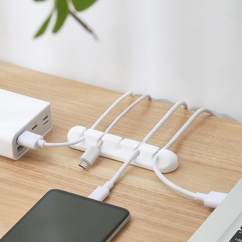 Desk Wire Holder Earphone Clips Cord USB Winder Desktop Tidy Silicone Cable Organizer Management