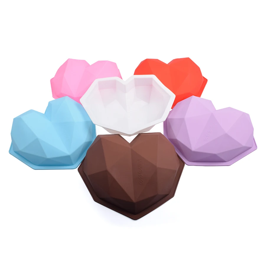 3D Diamond Love Heart Shape Food Grade Silicone Molds Microwave Refrigerator Safe Baking Bread Cake Molds For DIY Kitchen Tools