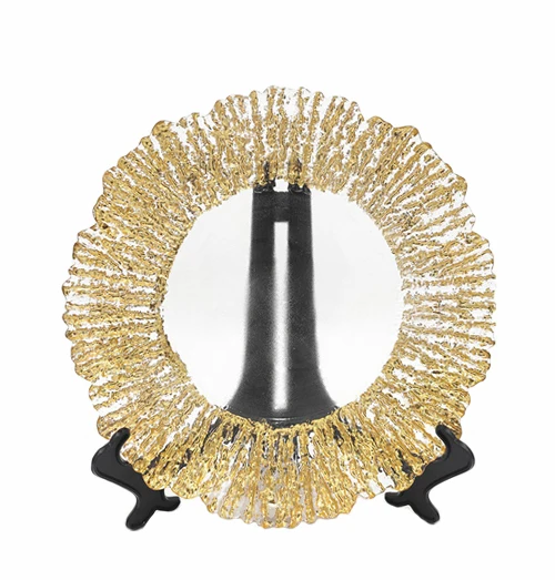 Luxury Gold-Plated Hotel Tableware Dishwasher Safe Glass Dinnerware Set Including Dinner Charger Plates for Home Use