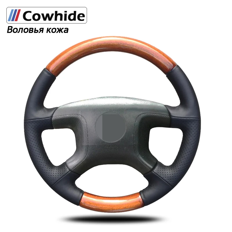 Hand-stitche Black Genuine Leather Car Steering Wheel Cover for Mitsubishi Pajero 2004 2005 2006 2007 2008 2009 2010