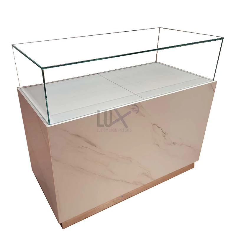 LUX White Marble Deluxe Tempered Display Glass Cabinets Showcase Store Furniture