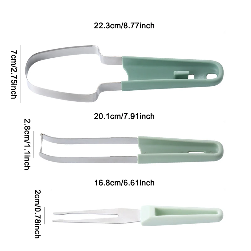Rayshine 3-In-1 Stainless Steel Portability Watermelon Fruit Fork Slicer Cutter Watermelon Cutter For Camping Kitchen Gadgets