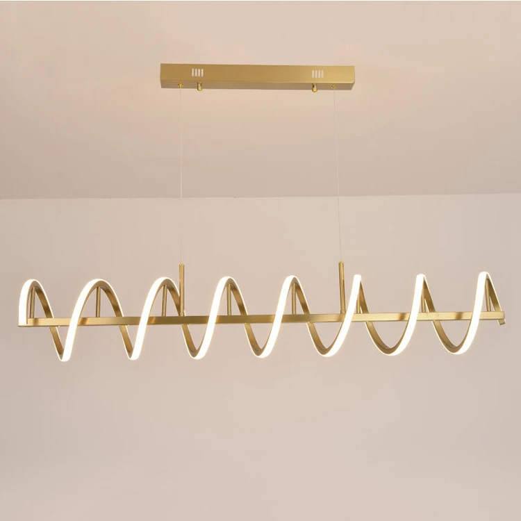 Hotel Project Base Long Rectangle Led Chandelier Gold Modern Restaurant Hanging Lamp Nordic Luxury Kitchen Pendant Light
